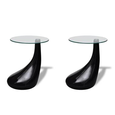 vidaXL Salontafel met rond glazen tafelblad hoogglans zwart 2 st product