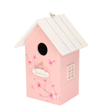 Boltze Vogelhuisje - roze met wit dak - hout nestkastje - 22 cm product