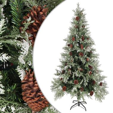 vidaXL Kerstboom met dennenappels 225 cm PVC en PE groen en wit product