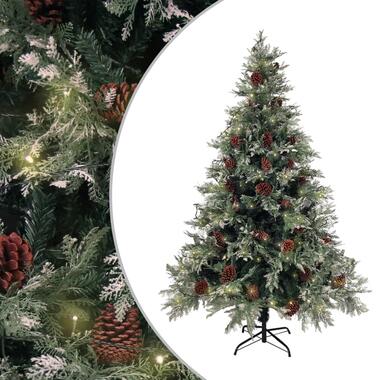 vidaXL Kerstboom met LED en dennenappels 150 cm PVC en PE groen en wit product
