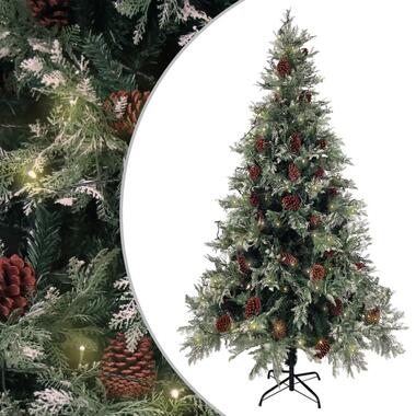 vidaXL Kerstboom met LED en dennenappels 195 cm PVC en PE groen en wit product