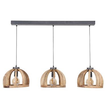 Hoyz - Hanglamp gemaakt van naturel mangohout- 3 lampen - Gebogen houten spijlen product