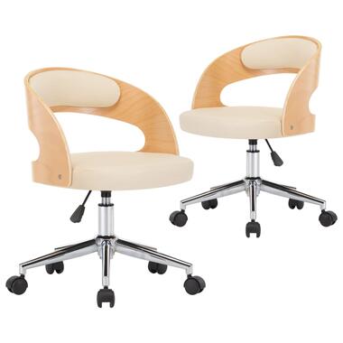 vidaXL Eetkamer stoelen draaibaar 2 st gebogen hout en kunstleer crème product