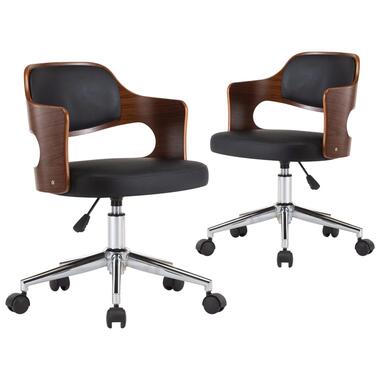 vidaXL Eetkamer stoel draaibaar 2 st gebogen hout en kunstleer zwart product