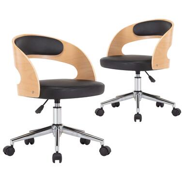 vidaXL Eetkamer stoelen draaibaar 2 st gebogen hout en kunstleer zwart product