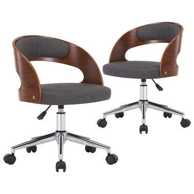 vidaXL Eetkamer stoel draaibaar 2 st gebogen hout en stof grijs product
