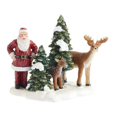 LuVille Kerstdorp Miniatuur Kerstman met Herten - L8,5 x B8 x H8,5 cm product