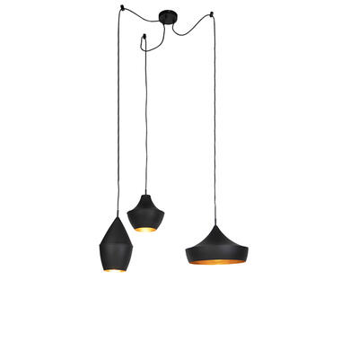 QAZQA Set van 3 Scandinavische hanglampen zwart met goud - Depeche product