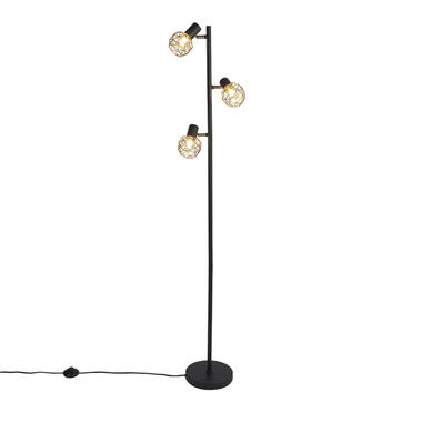 QAZQA Design vloerlamp zwart met goud 3-lichts verstelbaar - Mesh product