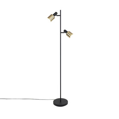 QAZQA Design vloerlamp zwart met goud 2-lichts - Stijn product