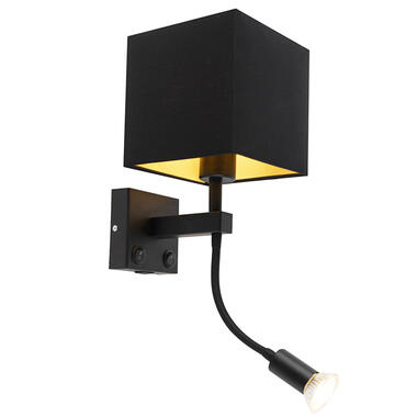 QAZQA Moderne wandlamp zwart met USB en vierkante zwarte kap - Zeno product
