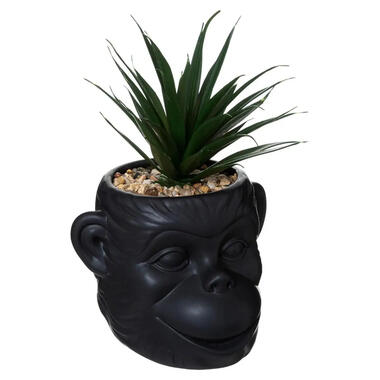 Atmosphera - kunstplant - in keramische apen pot - zwart - 20 cm product