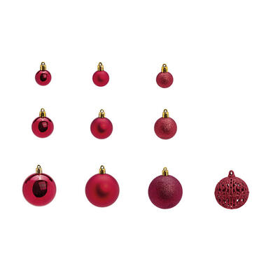 Kerstballen -set 100x st - bordeaux rood - 3,4,6 cm - kunststof product