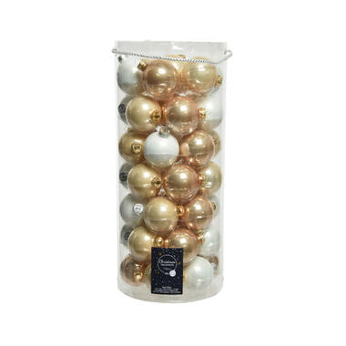 Decoris Kerstballen - 49st - glas - champagne-bruin-wit - 6 cm product