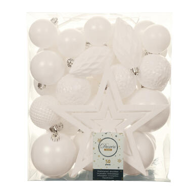 Decoris Kerstballen met piek - 49st - kunststof - wit - 5-6-8-10 cm product