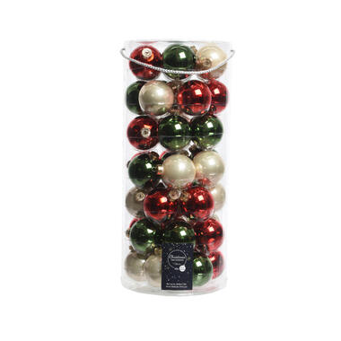 Decoris Kerstballen - 49st - glas - groen/rood/champagne - 6 cm product