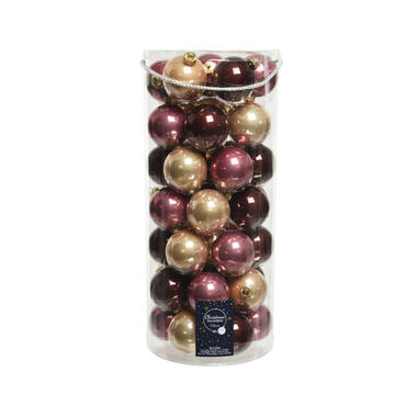 Decoris Kerstballen - 49st - glas - roze-bruin - 6 cm product