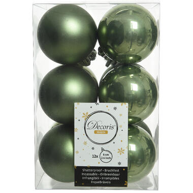 Decoris Kerstballen - 12 stuks - kunststof - mos groen - 6 cm product