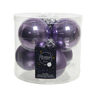 Decoris Kerstballen - 6x st - lila paars - 8 cm - glas product