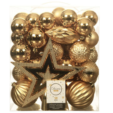 Decoris Kerstballen met piek - 49st - kunststof goud - 5-6-8-10 cm product