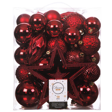 Decoris Kerstballen met piek - 49st - kunststof rood - 5-6-8-10 cm product