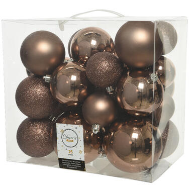 Decoris Kerstballen - 26x st - walnoot bruin - 6-8-10 cm product