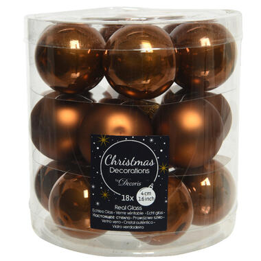 Decoris Kleine kerstballen - 18x - kaneel bruin - D4 cm - glas product