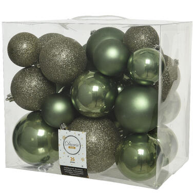 Decoris Kerstballen - 26x st - mosgroen - 6-8-10 cm product