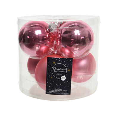 Decoris Kerstballen - 6x st - lippenstift roze - 8 cm - glas product