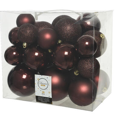 Decoris Kerstballen - 26x st - mahonie bruin - 6-8-10 cm product