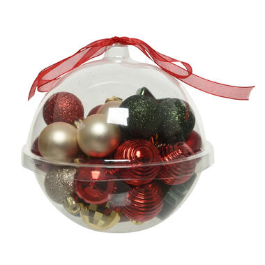 Decoris Kerstballen - 30st - kunststof - rood-groen-champagne - 3 cm product