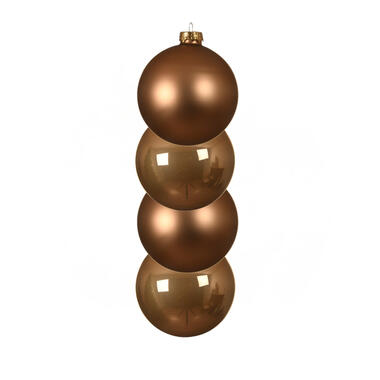 Decoris kerstballen - 4x st - toffee bruin - D10 cm - glas product