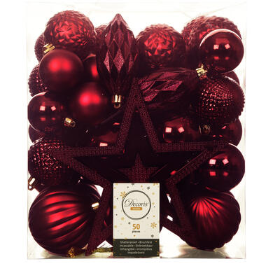 Decoris Kerstballen met piek - 49st - kunststof donkerrood 5-6-8-10cm product