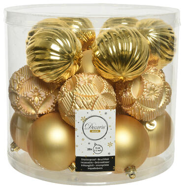Decoris Kerstballen - 20 stuks - kunststof - mix goud - 8 cm product
