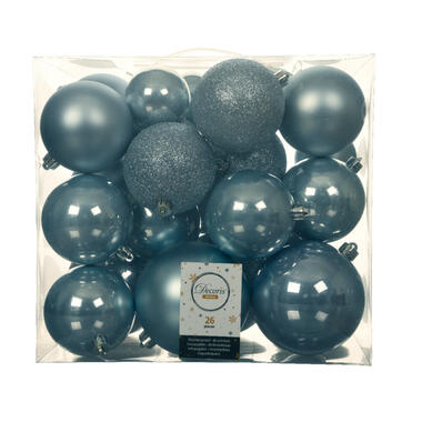 Decoris Kerstballen - 26x st - lichtblauw - 6-8-10 cm product