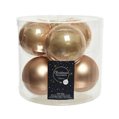 Decoris Kerstballen - 6x st - toffee bruin - 8 cm - glas product