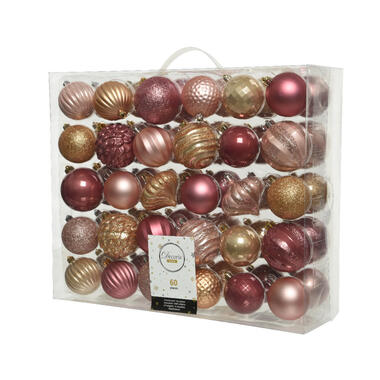 Decoris Kerstballen - 60x st - roze en bruin - 6 en 7 cm product