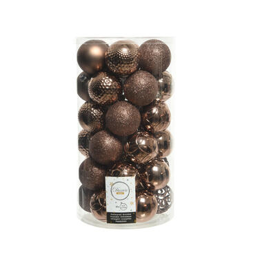 Decoris Kerstballen - 37 stuk - kunststof - walnoot bruin - 6 cm product