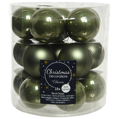 Decoris Kerstballen - 18 stuks - glas - mos groen - 4 cm product