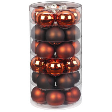 Inge Christmas Kerstballen - 30x - glas - kastanje bruin - 6 cm product