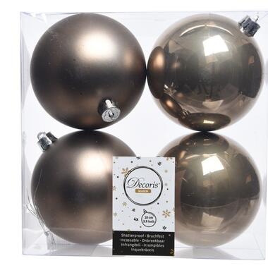 Decoris Kerstballen - 4x st - kasjmier bruin - 10 cm - kunststof product