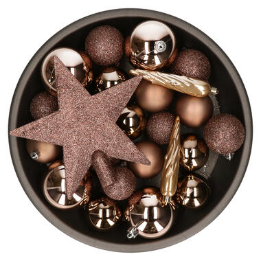Decoris Kerstballen met piek - 33st - kunststof walnoot bruin 5-6-8cm product