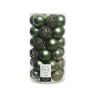 Decoris Kerstballen - 37 stuk - kunststof - mos groen - 6 cm product