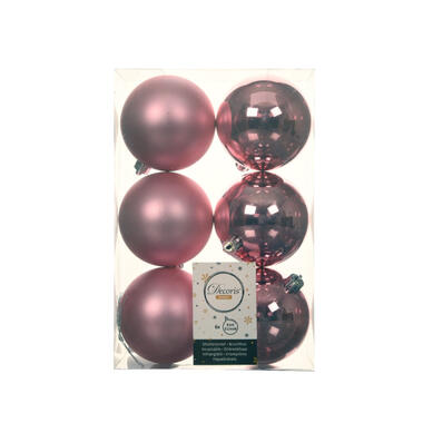 Decoris Kerstballen - 6x st - roze - D8 cm - kunststof product