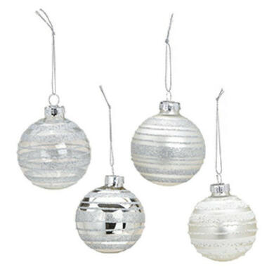 G. Wurm Kerstballen - 12x - zilver - gedecoreerd - glas - 6 cm product