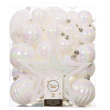 Decoris Kerstballen met piek - 49st - kunststof - parel wit 5-6-8-10cm product