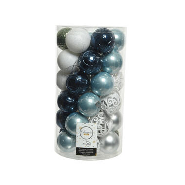 Decoris Kerstballen - 37st - kunststof - wit-groen-blauw - 6 cm product