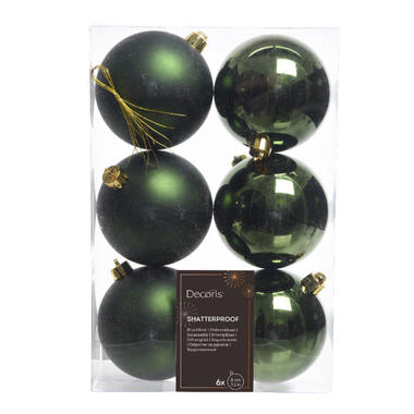 Decoris Kerstballen - 6x st - donkergroen - D8 cm - kunststof product