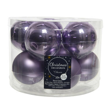 Decoris Kerstballen - 10 stuks - glas - lila paars - 6 cm product