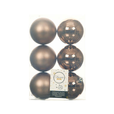 Decoris Kerstballen - 6 stuks - kunststof - walnoot bruin - 8 cm product